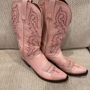 Lucchese Pink Embroidered Leather Heeled Cowboy Boots
